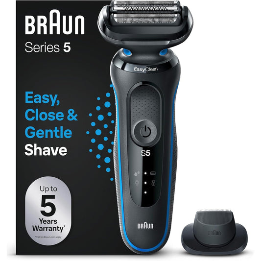 292224 - BRAUN SERIES 5 - Makinë prerëse mjekre për meshkuj, elektrike, EasyClick, EasyClean, e lagur dhe e thatë, e rikarikueshme, me fletë metalike pa tel, Ide për dhuratë 51-B1200s Blu