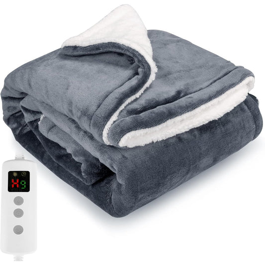 146365 - BATANIJE Elektrike me Ngrohje, Batanije Termike prej Leshi Sherpa dhe Flanelë të Dyfishtë, Madhësi 160x130 cm, e Larëshme në Lavatriçe, me Kohëmatës 9-orësh dhe 10 Cilësime Nxehtësie