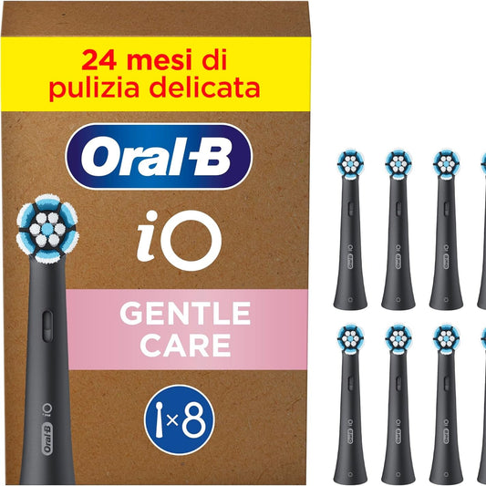 315550 - ORAL-B Koka Furçash Zëvendësuese iO Gentle Clean, Koka Furçash Dhëmbësh ORIGJINALE për Furçat Elektrike të Dhëmbëve, për Mishra dhe Dhëmbë të Ndjeshëm, Të Zeza, Pako me 8 copë