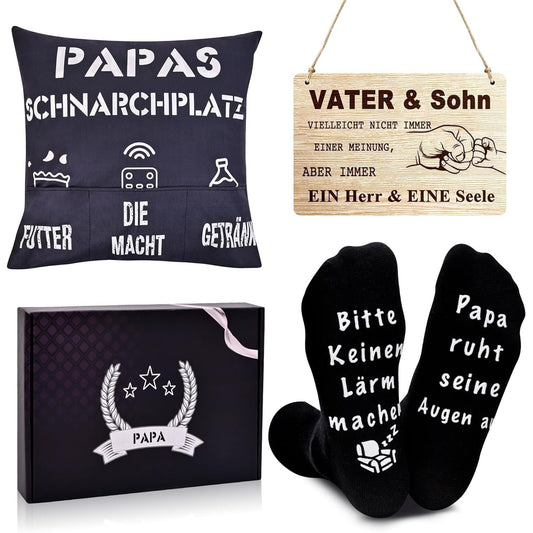 176568 - QIANDUODUO Dhuratë për Baba, Set 3 Pjesësh për Ditëlindje ose Ditën e Babait/Krishtlindje për Baba/Burra: Mbulesë Jastëku 45x45cm, Çorape, dhe Tabelë Druri