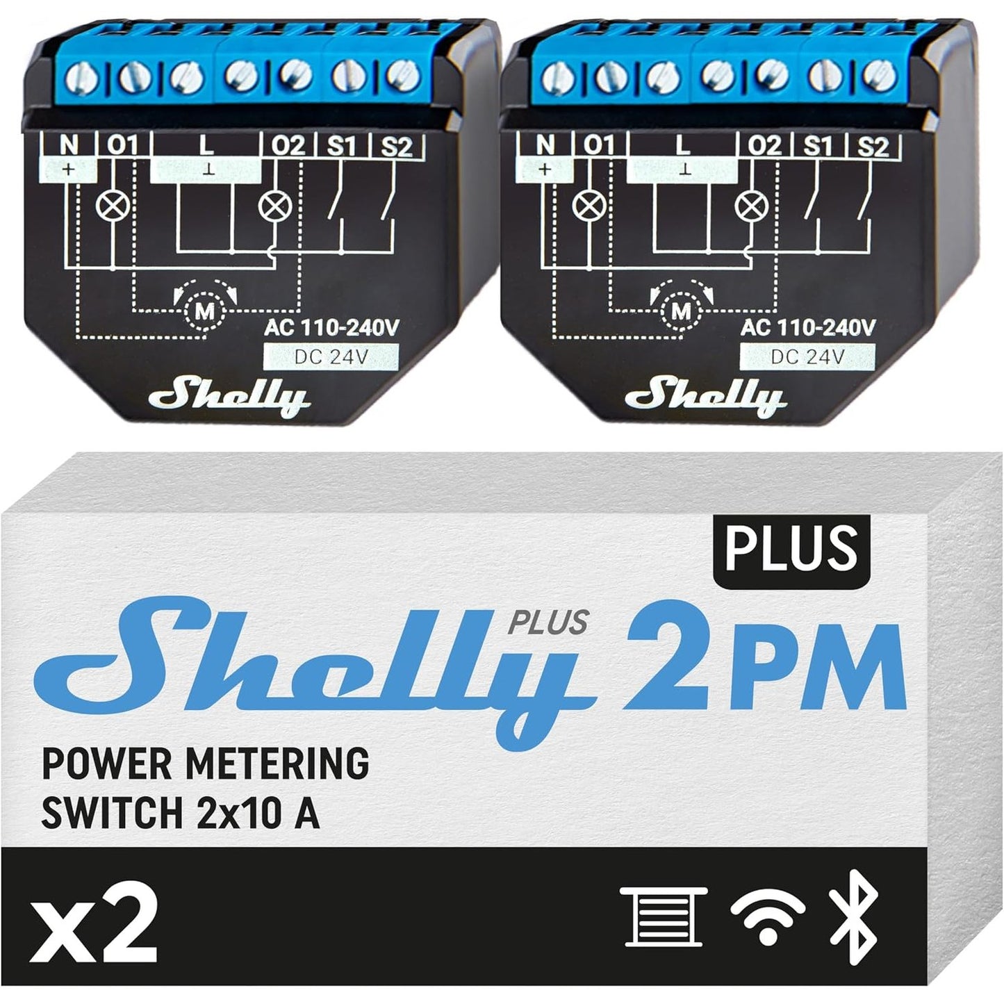292580 - SHELLY Plus 2PM, Ndërprerës me Stafetë Inteligjente Wi-Fi me 2 Kanale, Automatizim në Shtëpi, Aksesori Google Home Alexa, Aplikacioni iOS Android (Pako me 2 pjesë)