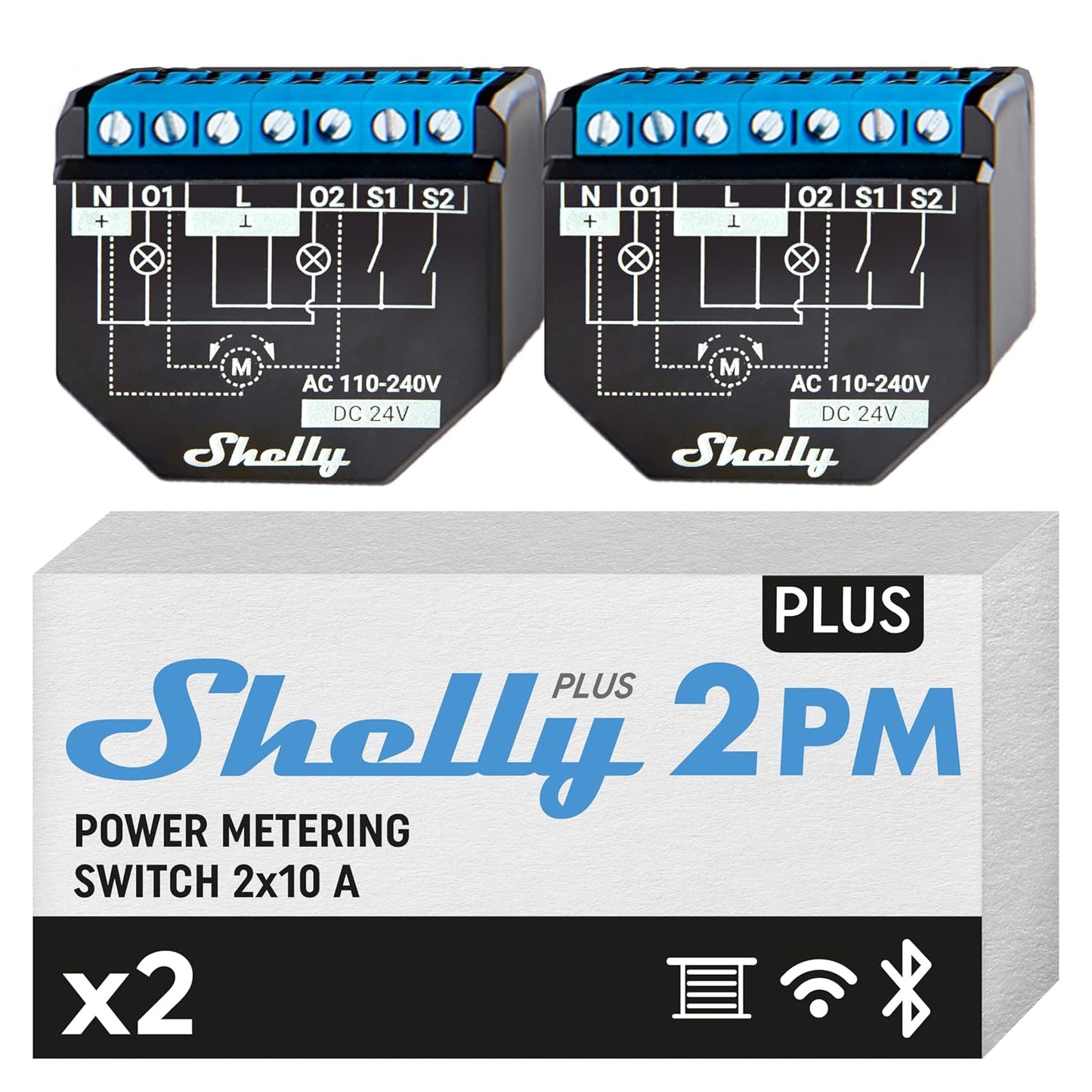 292579 - SHELLY Plus 2PM, Ndërprerës me Stafetë Inteligjente Wi-Fi me 2 Kanale, Automatizim në Shtëpi, Aksesori Google Home Alexa, Aplikacioni iOS Android (Pako me 2 pjesë)