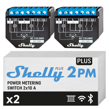 292579 - SHELLY Plus 2PM, Ndërprerës me Stafetë Inteligjente Wi-Fi me 2 Kanale, Automatizim në Shtëpi, Aksesori Google Home Alexa, Aplikacioni iOS Android (Pako me 2 pjesë)