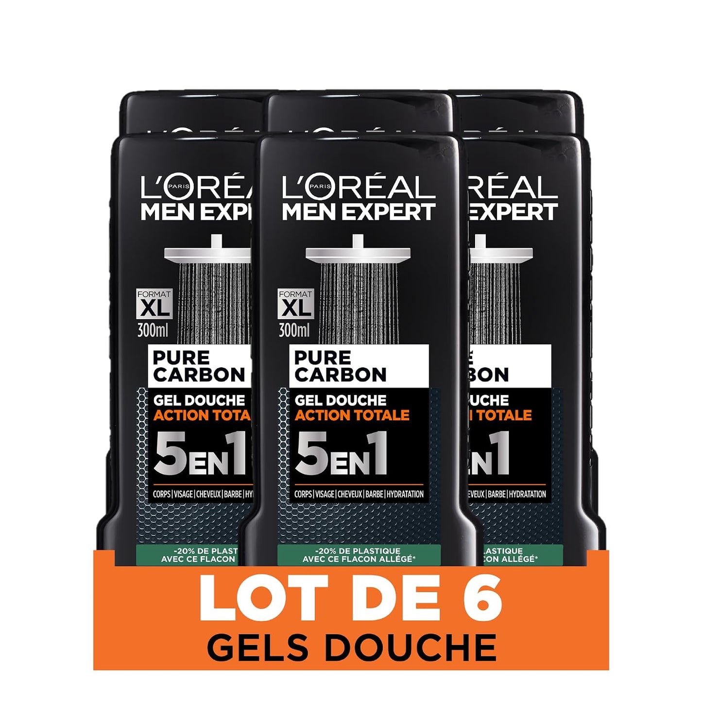 317019 - L'ORÉAL PARIS Xhel Dushi Men Expert Pure Carbon Total Action 5-në-1, pako me 6 copë, 300 ml
