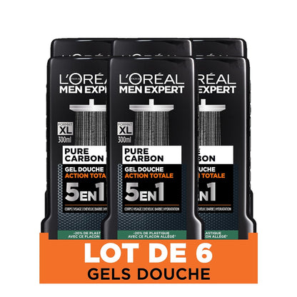 317019 - L'ORÉAL PARIS Xhel Dushi Men Expert Pure Carbon Total Action 5-në-1, pako me 6 copë, 300 ml