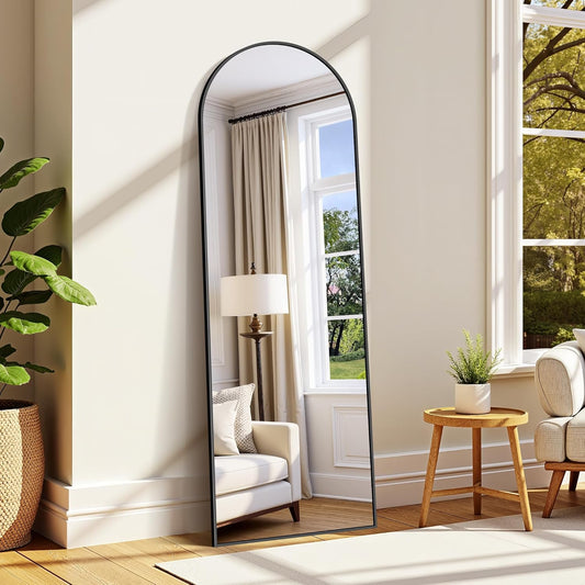 105231 - WOLIBEER Pasqyrë me Gjatësi të Plotë 161x52 cm, Kornizë Alumini të Zezë, Pasqyrë Muri dhe Dyshemeje për Dhomë Gjumi, Dhomë Fëmijësh, Dhomë Ndenjeje, Dhomë Zhveshjeje