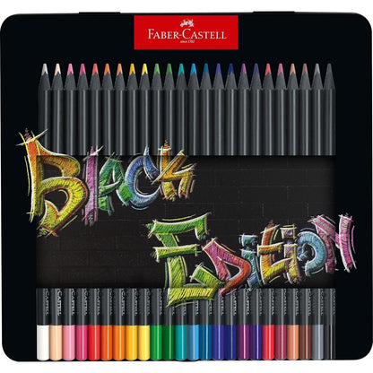 299837 - FABER-CASTELL Lapsa me ngjyra 116425 Black Edition, kuti metalike me 24 pjesë, rezistente ndaj thyerjes, dorezë ergonomike
