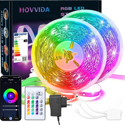 246920 - HOVVIDA Shirita dritash LED WiFi 20M, 30 LED/metër, 2x10M, RGB 24V me 600 LED, aplikacion dhe telekomandë, modalitet muzike