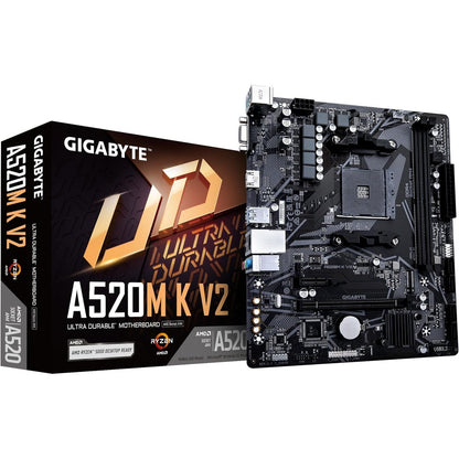 295132 - GIGABYTE Pllaka amë A520M K V2 - Mbështet procesorët AMD Ryzen 5000 Series AM4, deri në 5100MHz DDR4 (OC), PCIe Gen3 x4 M.2, GbE LAN, USB 3.2 Gen 1
