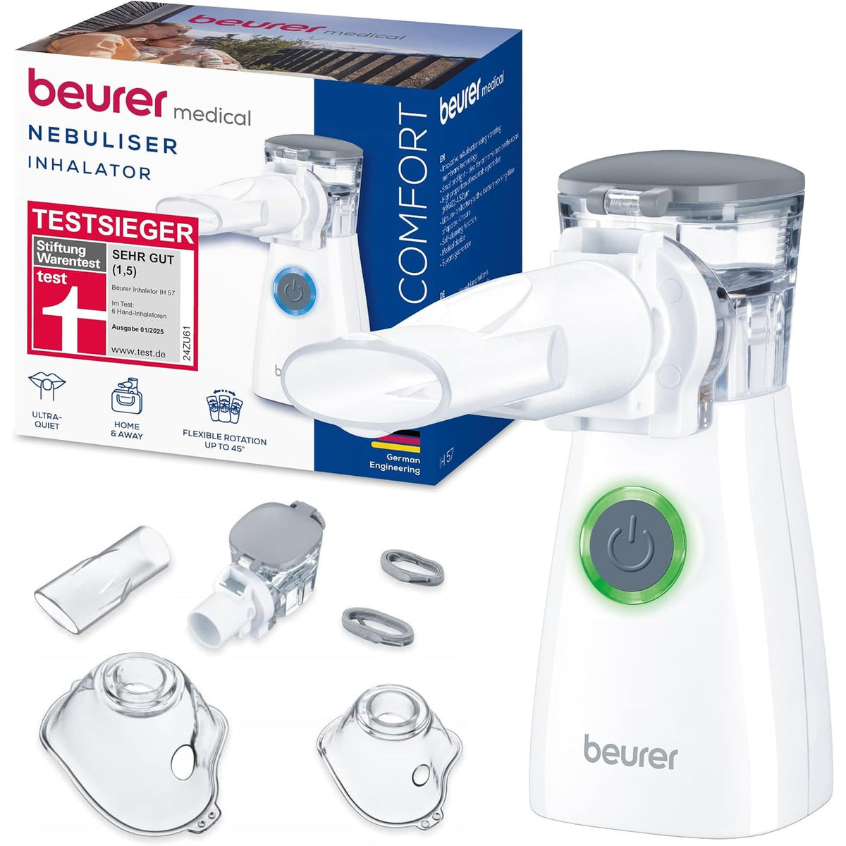 315727 - BEURER Inhalator IH 57, Nebulizator me membranë vibruese, Teknologji aerosol, Inhalator portativ me bateri të rikarikueshme, Përdorim për ftohje, astmë, sëmundje frymëmarrjeje