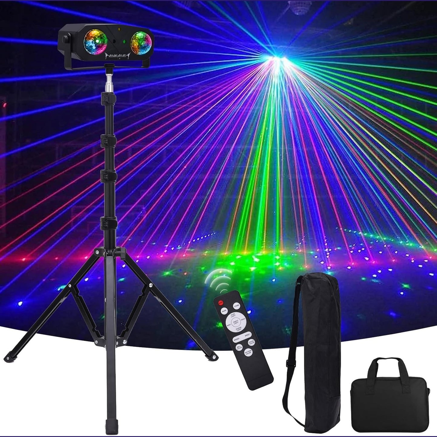 221405 - Drita Disko 5-në-1 me Tripod, Kaleidoskop, Aktivizim i Zërit, Efekt Stroboskopik