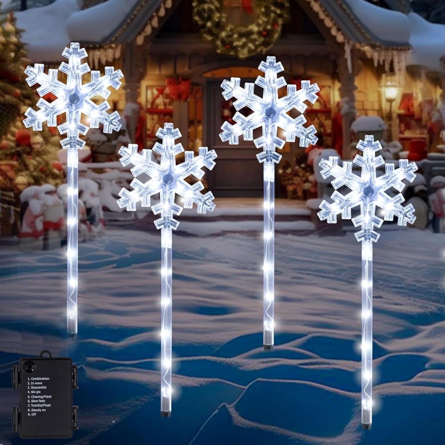 168594 - LED GARDEN Set 4 Shtylla Kopshti LED me Drita Akrilike për Krishtlindje, Ndriçim i Jashtëm i Papërshkueshëm nga Uji, Bateri të Operuara, Dekorime të Kopshtit për Krishtlindje.