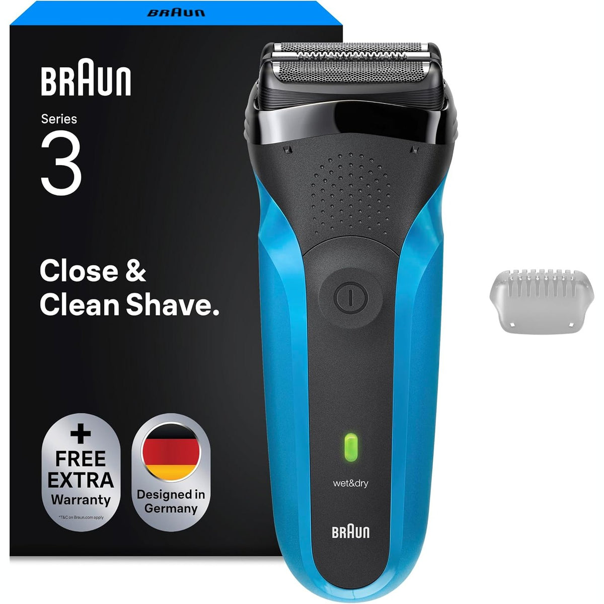 311153 - BRAUN Makinë rroje elektrike Series 3 për meshkuj 310s, e zezë dhe blu mesnate