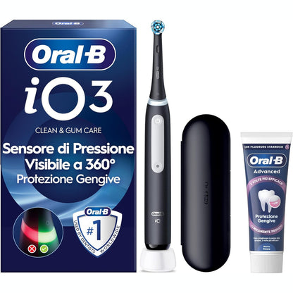 271077 - ORAL-B Furçë dhëmbësh elektrike e rikarikueshme iO 3, e zezë, 1 furçë, 1 kokë zëvendësuese, kuti udhëtimi + pastë dhëmbësh Oral-B Advanced