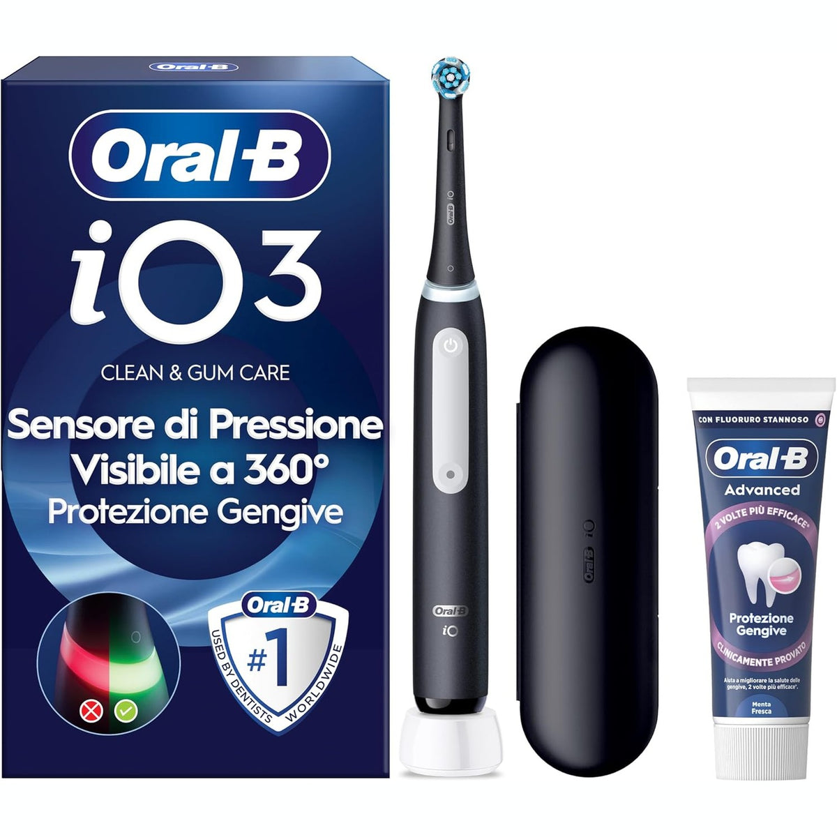 296560 - ORAL-B Furçë dhëmbësh elektrike iO 3, 1 kokë furçe, kuti, pastë dhëmbësh, e zezë