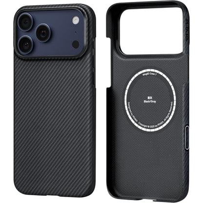 295125 - Mbështjellës magnetik pitaka për iPhone 17 Pro, fibër aramidi e gradës së avionit me butonin e kamerës PitaTap, i pajtueshëm me Magsafe, i hollë dhe i lehtë [Ultra i hollë] i zi/gri