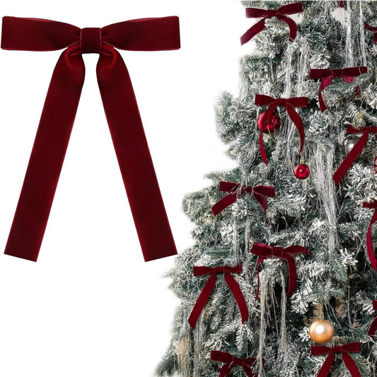 164135 - KASESSS - Set prej 12 Copë, Hark Krishtlindjesh prej Kadifeje, Ngjyrë Burgundy, Dekorim për Pemë të Brendshme dhe të Jashtme me Lidhëse me Kthesa
