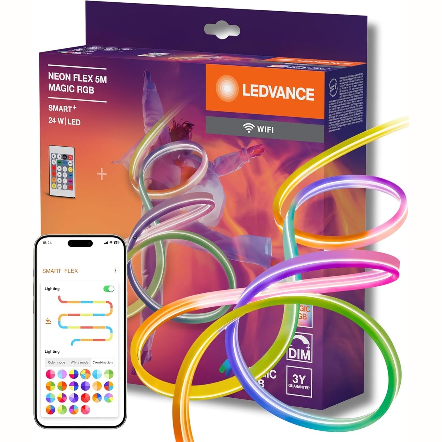 213179 - LEDVANCE Shirita LED shumëngjyrësh SMART WIFI NEON FLEX MGC RGB RC për përdorim të jashtëm, të errësueshëm, silikon, 5 m