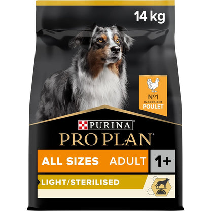 183105 - PURINA PRO PLAN Ushqim i Thatë me Pulë për Qen të Rritur, të Gjitha Madhësitë, I lehtë/i Sterilizuar, Nxit Menaxhimin e Peshës - 14 kg