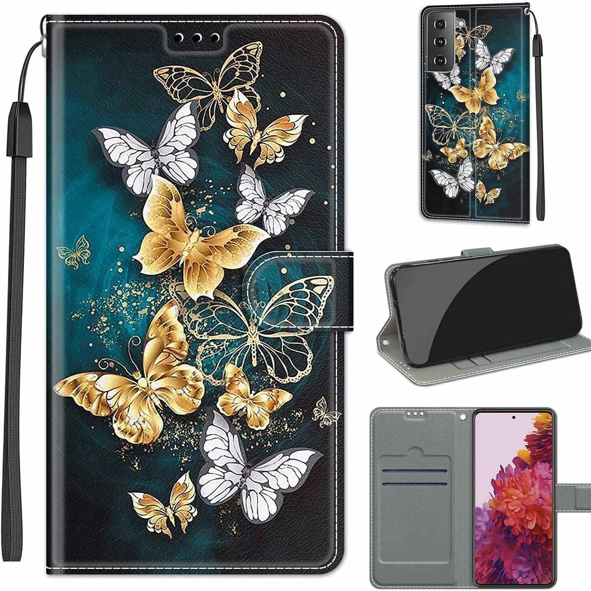 309269 - TOMYOU Mbështjellës për Samsung Galaxy S21, Flutur e Artë
