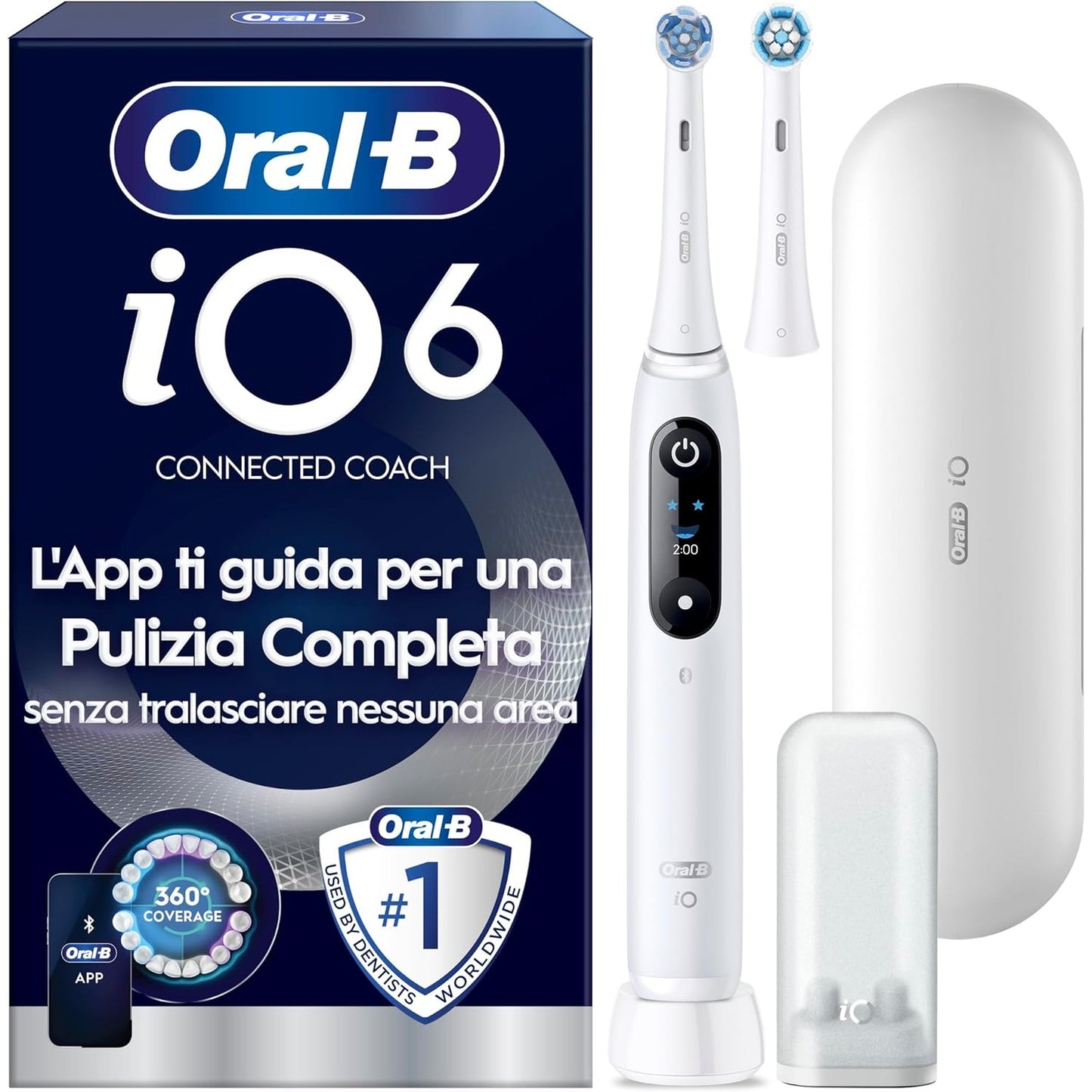 274856 - ORAL-B iO 6, Furçë Dhëmbësh Elektrike, 2 Koka Zëvendësuese, E Bardhë, Sensor Presioni, Ekran Interaktiv