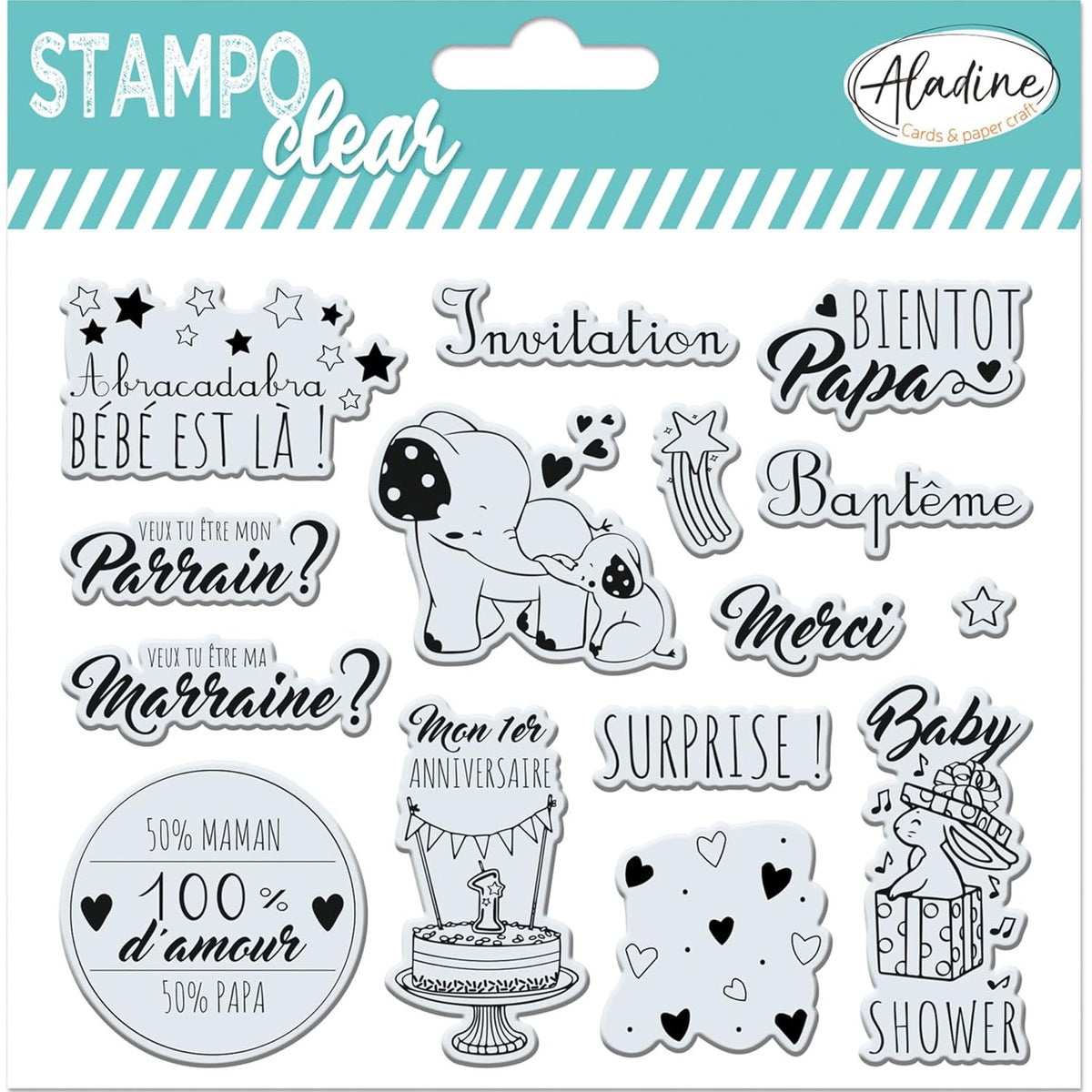 299989 - ALADINE - Stampo Clear Baby - 15 Pulla Transparente për Scrapbooking, Krijim Kartash, Punime Artizanale - 04240