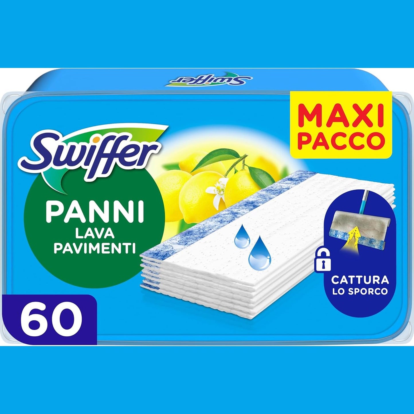 293868 - PAKO MBUSHËSE PËR MOP DYSHEMEJE SWIFFER - Peceta të lagështa dyshemeje me aromë të freskët agrume, 60 copë, për pastrim të shpejtë dhe të lehtë të dyshemeve të forta