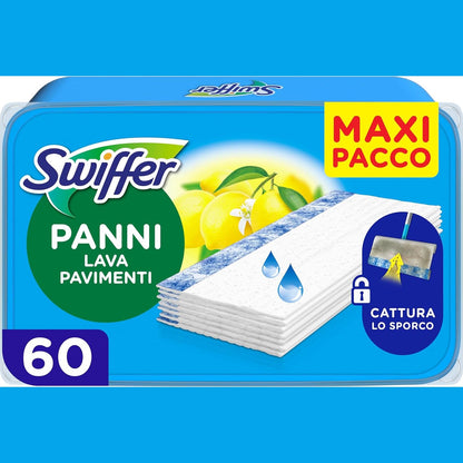 293868 - PAKO MBUSHËSE PËR MOP DYSHEMEJE SWIFFER - Peceta të lagështa dyshemeje me aromë të freskët agrume, 60 copë, për pastrim të shpejtë dhe të lehtë të dyshemeve të forta