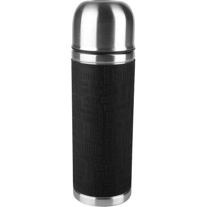 196364 - EMSA: Mbulesë Senator në ngjyrë të zezë, Shishe termo izoluese 0.5 L, prej çeliku inox, madhësi 8 x 8 x 24 cm, mban të nxehtë për 4 orë / të ftohtë për 8 orë, 100% e papërshkueshme nga rrjedhjet