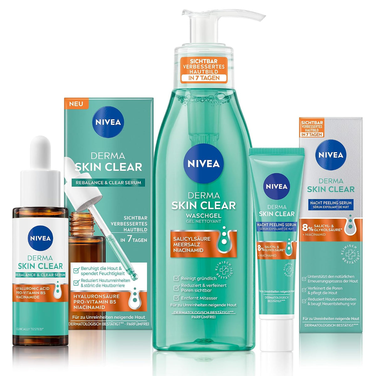 307630 - NIVEA Set Rutine Derma Skin Clear me Serum Rebalance & Clear, Serum Peeling Night & Xhel Pastrues, kujdes për fytyrën me acid salicilik dhe niacinamide