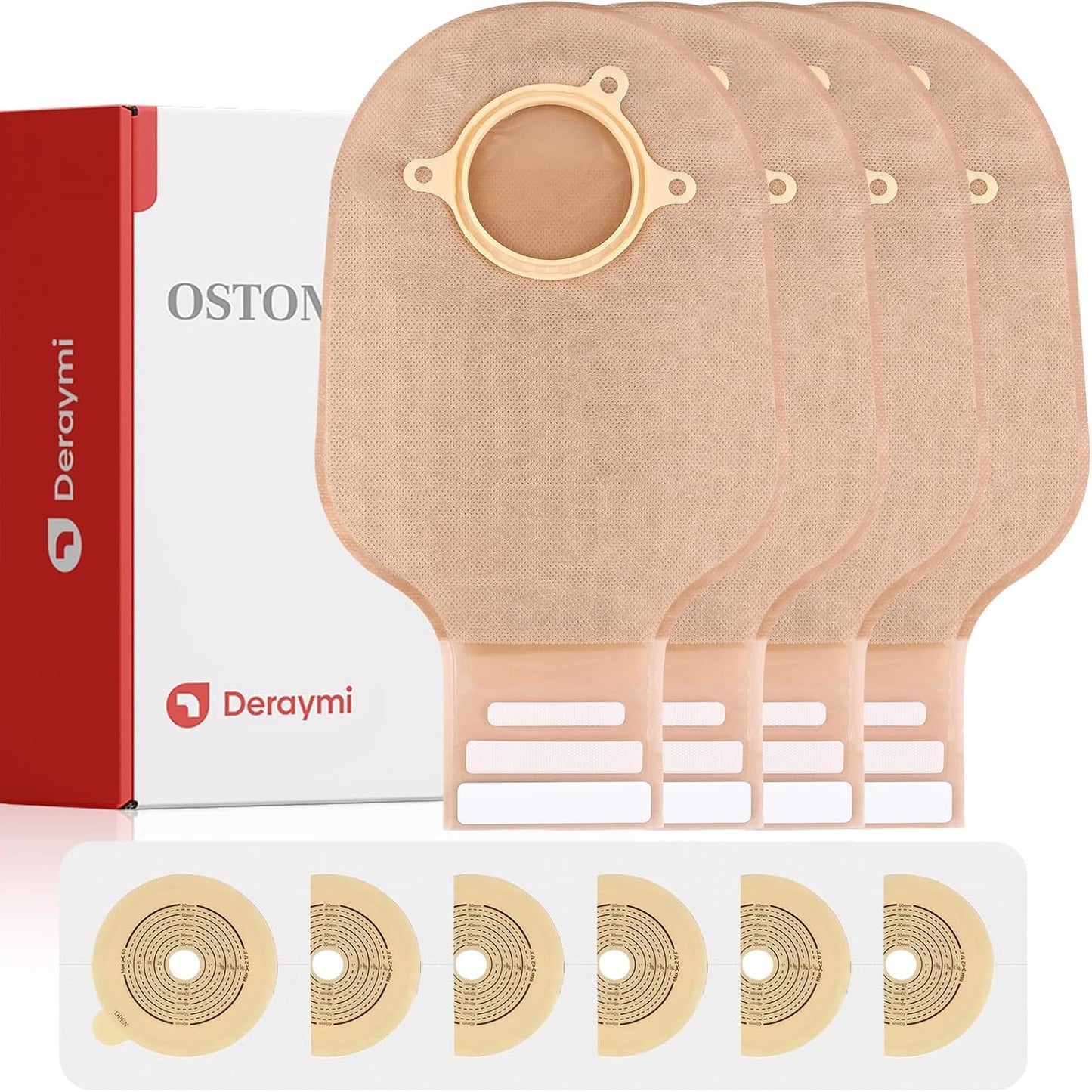 321089 - 30 qese kolostomie, 2 qese kullimi, qese ostemie me dy pjesë për kujdesin e ileostomisë dhe stomës, e rregullueshme nga 15 në 60 mm