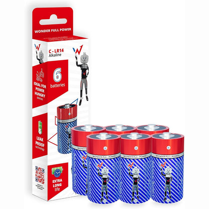 276940 - WONDER FULL ENERGY Pako me 6 bateri alkaline C/LR14 1.5V, Jetëgjatë, të papërshkueshme nga rrjedhjet, pa plastikë, Ideale për radio, llamba, lodra, peshore, përdorim në shtëpi