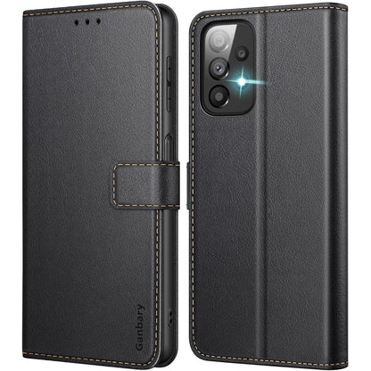 296288 - GANBARY: Mbrojtëse për Samsung Galaxy A23 4G/5G, Mbulesë prej lëkure PU premium, Mbrojtëse me rrota - E zezë