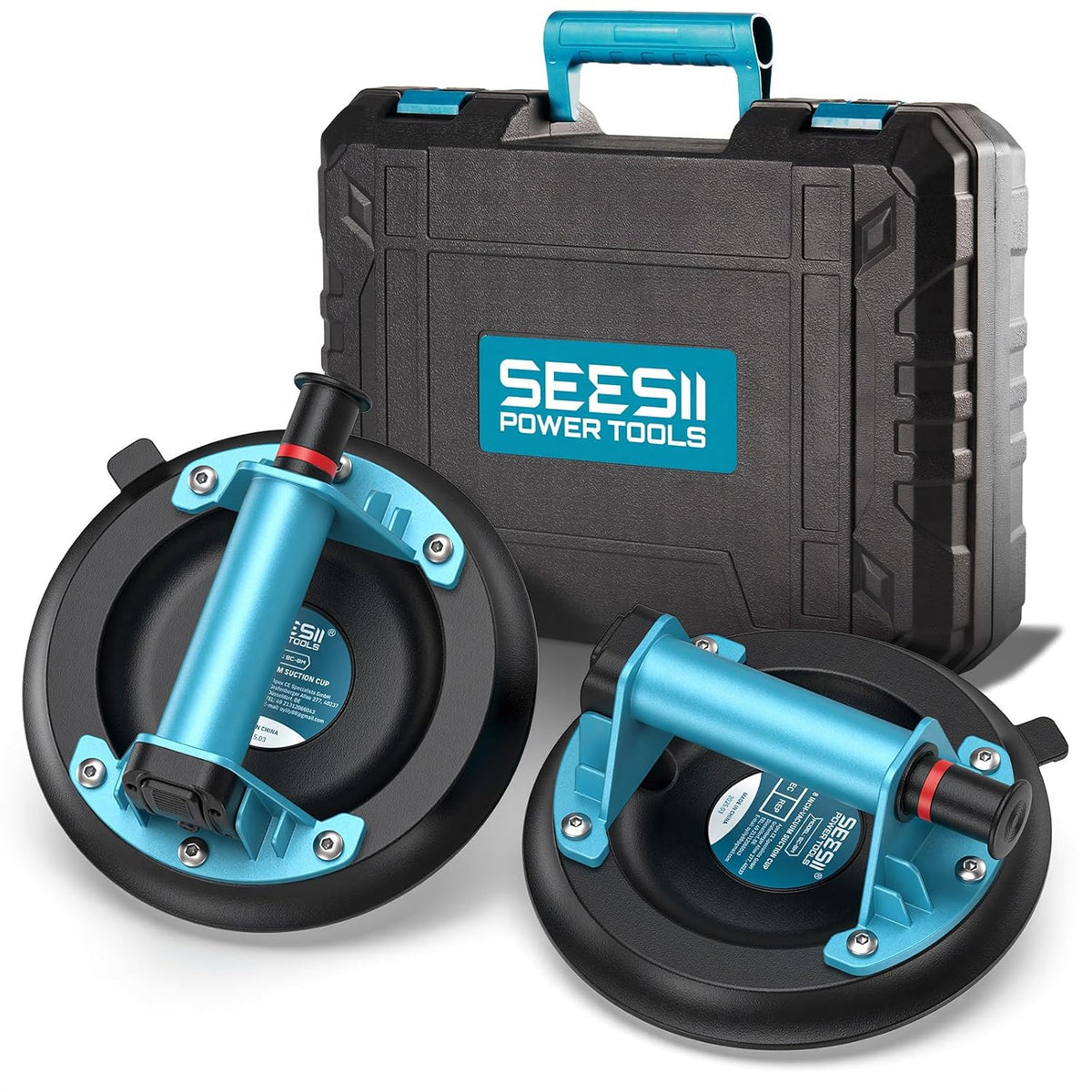 312881 - SEESII Ngritës me vakum për pllaka, Pako me 2 gota thithëse qelqi 8", Kapacitet maksimal ngarkese 200 kg