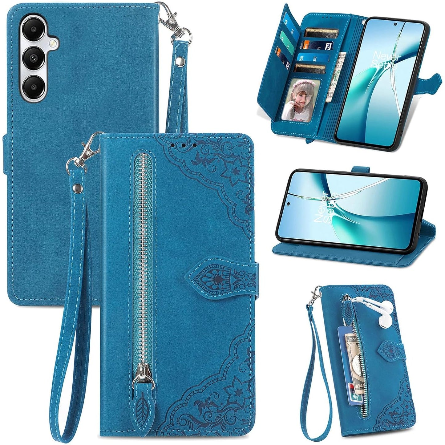 276943 - FERTUO Mbrojtëse për Samsung Galaxy A17 5G / 4G / A16 / A26, Mbrojtëse prej lëkure PU me mbulesë dhe mbajtëse kartash, Mbyllje magnetike, Ngjyrë Blu