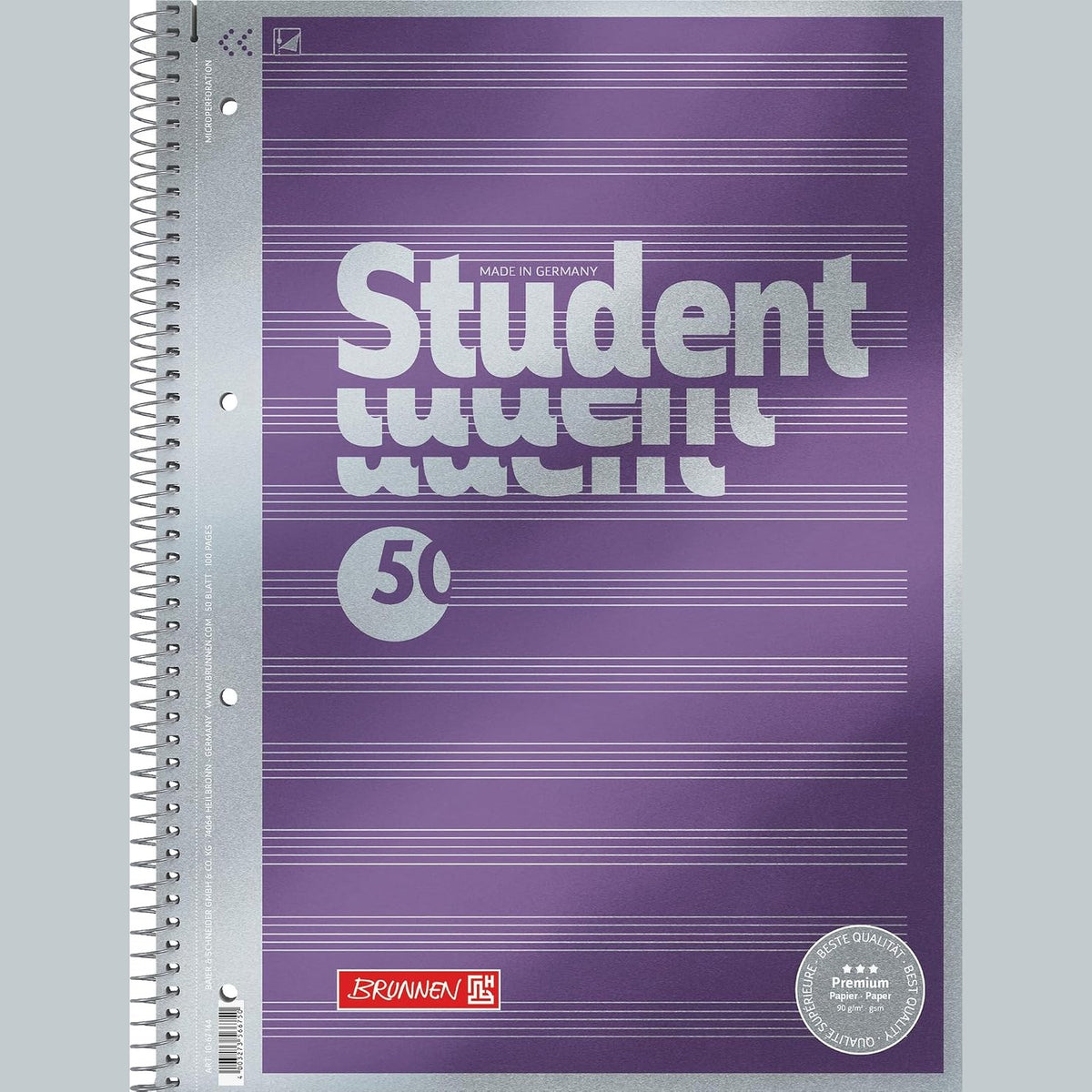 295456 - BRUNNEN Fletore për Studentë Premium "Shënime", A4, 14 rreshta me vija, 50 fletë, vjollcë