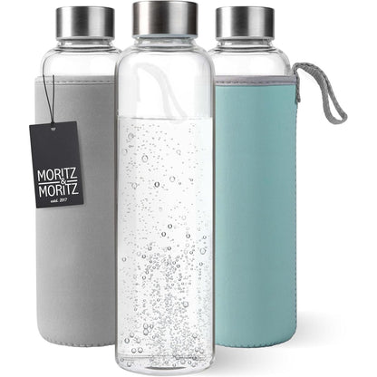 258050 - MORITZ & MORITZ Shishe uji prej qelqi, 500 ml, e përshtatshme për pije të gazuara, me mbulesë mbrojtëse neopreni