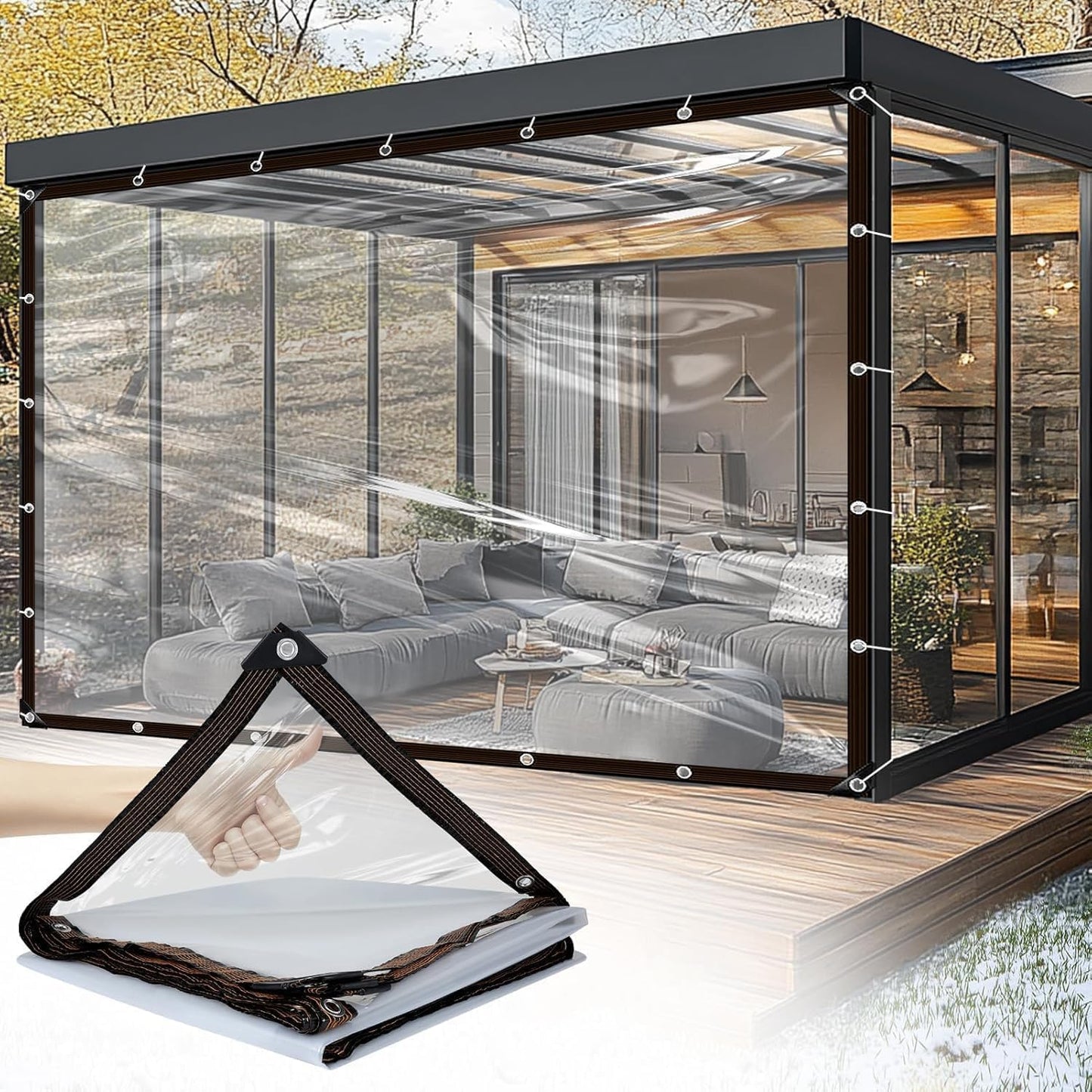 222373 - Tenda transparente për përdorim të jashtëm, 3 x 4m, me vrima, e papërshkueshme nga uji, rezistente ndaj rrezeve UV