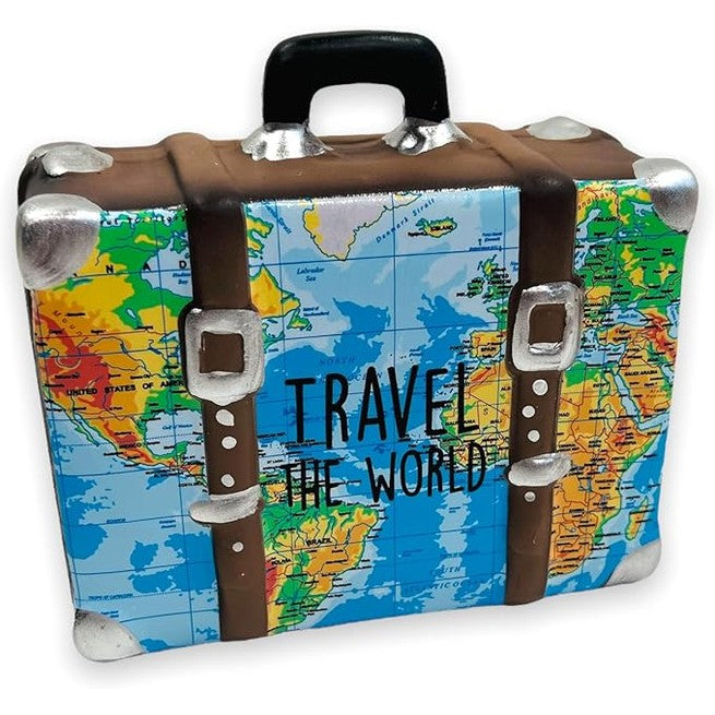 141904 - Kasafortë/Kuti kursimi në formë valixheje për udhëtime – ‘Travel the World’ – derrkuc kursimesh për fondin e pushimeve.
