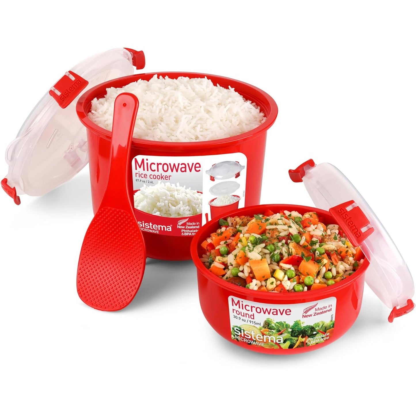 214815 - Sistem me avull mikrovalë për oriz (2.6 l) dhe sistem enësh të rrumbullakëta mikrovalë për ushqim (915 ml)