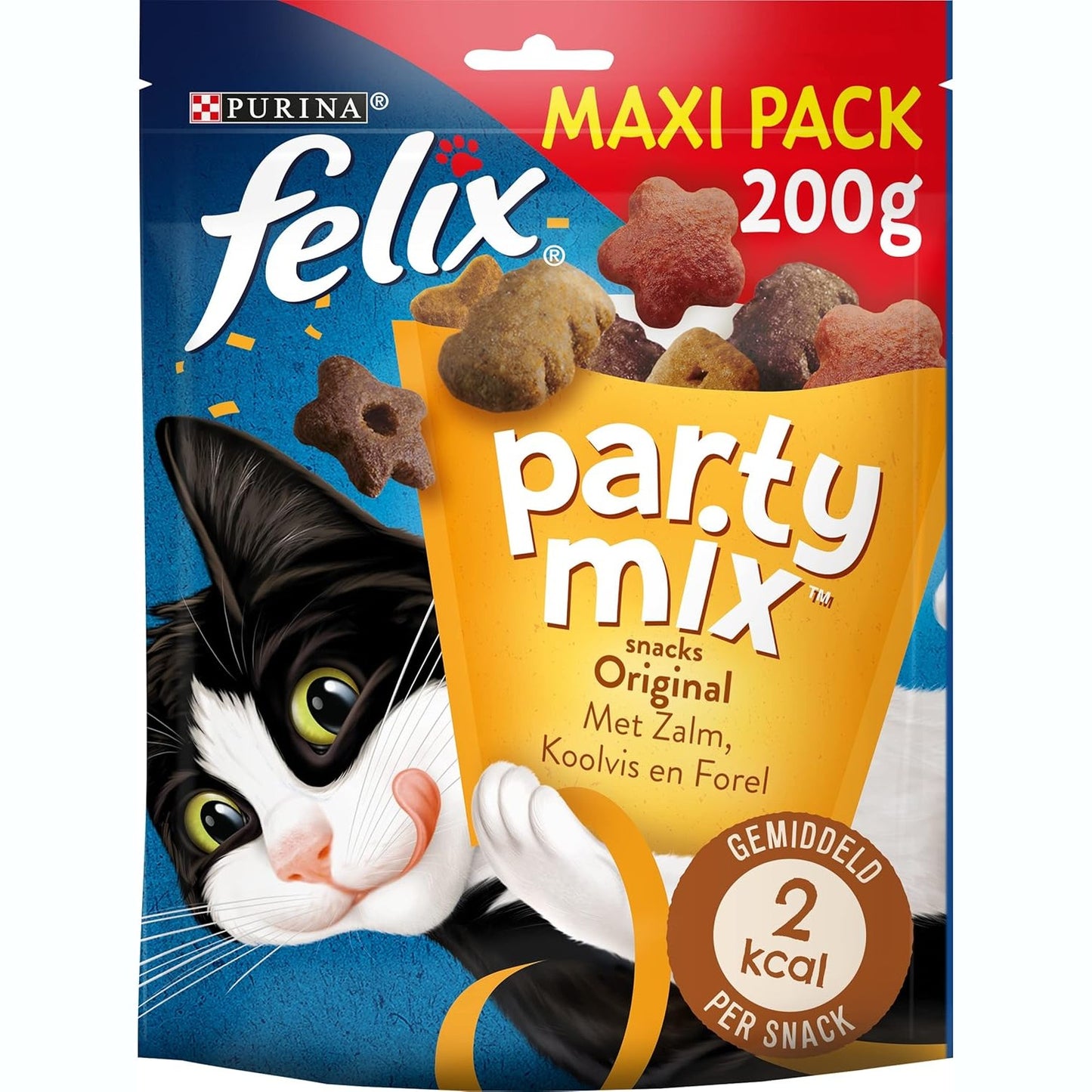 214901 - FELIX Përzierje për Festa, Ushqime për Mace të Rritura, E pasur me proteina, vitamina, acide yndyrore dhe omega-6, Qese, Pako me 5 x 200g