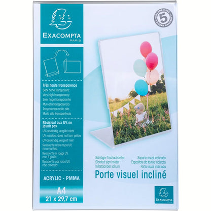 274633 - EXACOMPTA Ref. 84058D - Mbajtëse menuje e pjerrët A4, 210 x 297 mm, PMMA (akrilik), Ngjyrë kristali