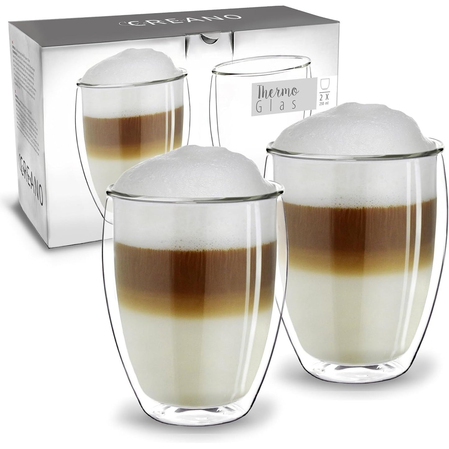 224405 - CREANO Filxhanë kapuçino 250ml 'DG-Hoch', set prej 1 copë, xham termik i madh me dy shtresa prej qelqi borosilikati