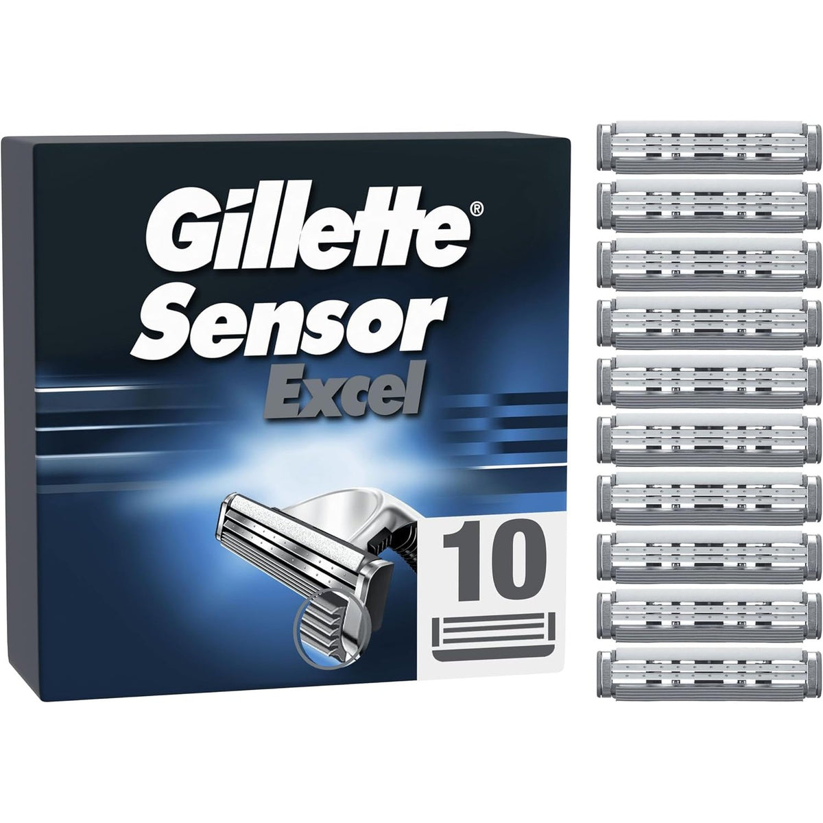 303406 - GILLETTE Sensor Excel, Brisqe rroje për Burra, 10 Brisqe Zëvendësuese Origjinale me Brisqe të Dyfishta