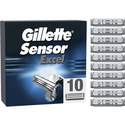 303406 - GILLETTE Sensor Excel, Brisqe rroje për Burra, 10 Brisqe Zëvendësuese Origjinale me Brisqe të Dyfishta