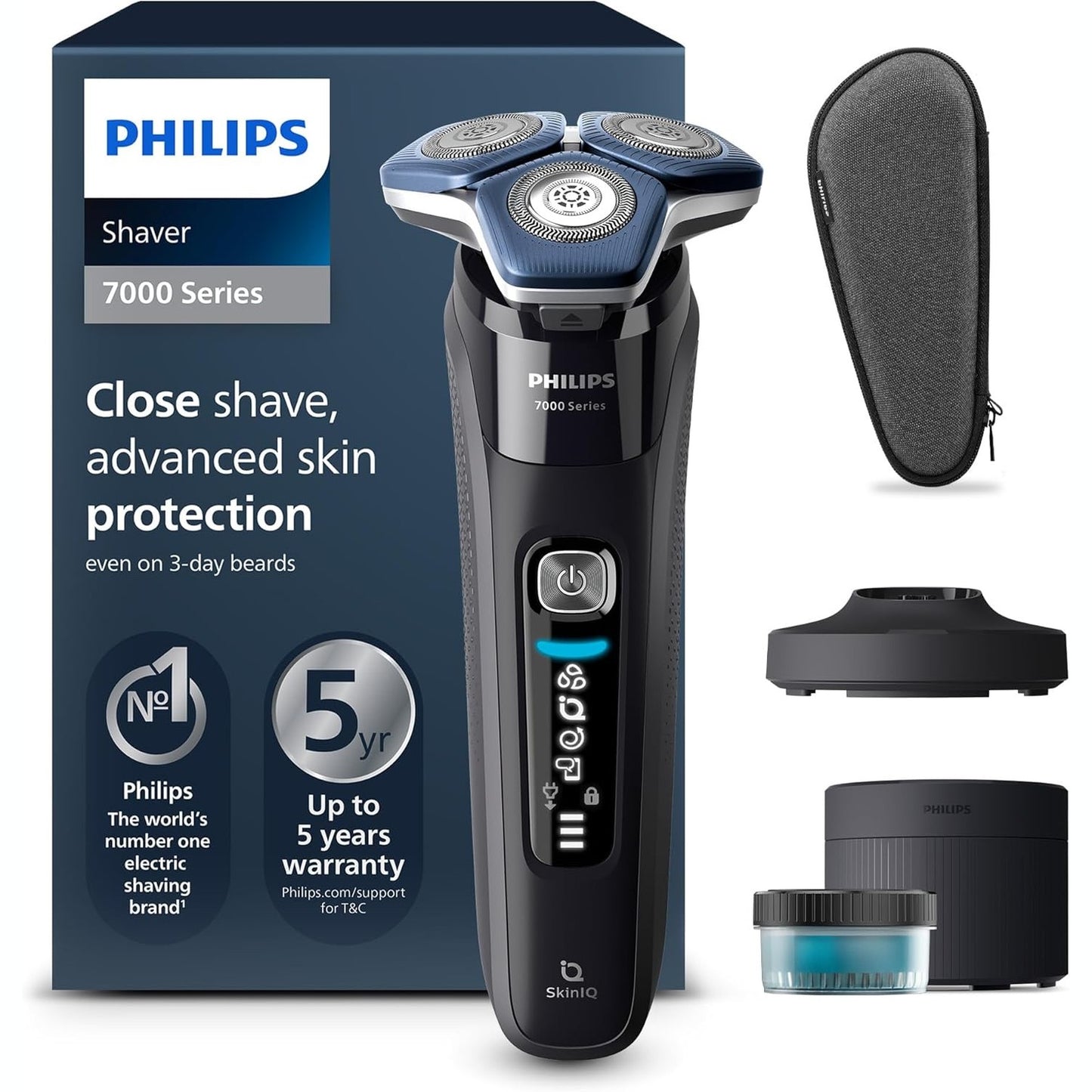 271032 - PHILIPS Seria e rrojës 7000, Makinë rroje elektrike për meshkuj, për flokë të lagur dhe të thatë, Modeli S7886/55, me bazë karikimi dhe çantë udhëtimi