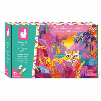 253463 - JANOD Pikturë 3D - Temë Xhungle - Punëtori Qetësie - Set për Kohë të Lirë Kreative për Fëmijë, Bojë Rozë e Artë dhe Fluoreshente, Mosha 7+ vjeç, J07950