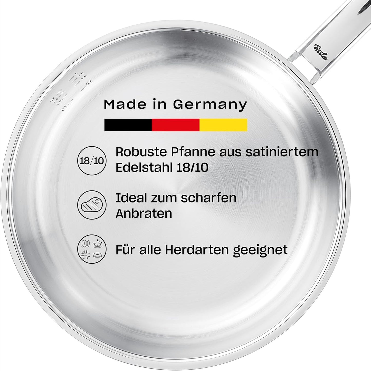 239316 - FISSLER – Tigan Pure Collection, çelik inox (Ø 24 cm) pa veshje, shkallë matëse e brendshme, PRODHUAR NË GJERMANI, Induksion