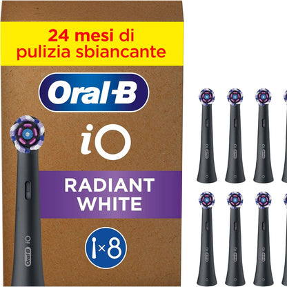 271105 - ORAL-B Koka Zëvendësuese iO Radiant White, të Zeza, 8 Mbushëse, Qime Origjinale të Rrumbullakëta, për pastrim dhëmbësh