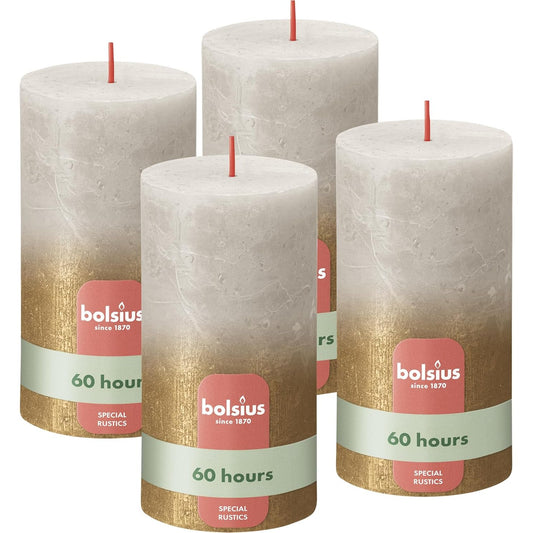 171861 - BOLSIUS Qirinj Rustic Pillar Metalik, Ngjyrë Gri dhe Ari, Pako me 1, Dimensionet 13x7cm, Pa Aromë, Me Dyll Natyral Bimor, Pa Vaj Palme